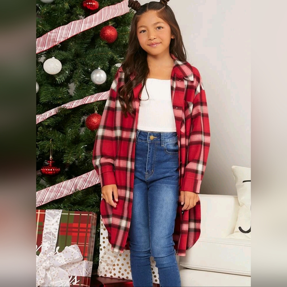 SHEIN Girls Plaid Print Shirt